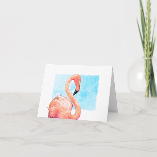 Watercolor Flamingo Pink Blank Greeting  Note Card (Front)