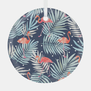 Watercolor Flamingo: Pink Tropical Elegance. Glass Ornament