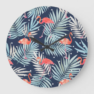 Watercolor Flamingo: Pink Tropical Elegance. Large Clock