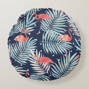Watercolor Flamingo: Pink Tropical Elegance. Round Pillow