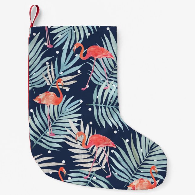 Watercolor Flamingo: Pink Tropical Elegance. Small Christmas Stocking (Front)