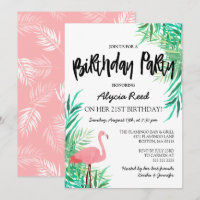 Watercolor Flamingo Tropical Birthday Party