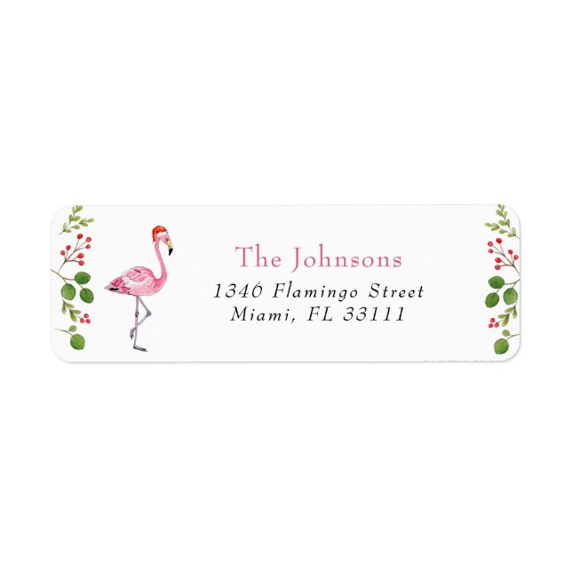 Watercolor Flamingo Tropical Christmas Address (Front)