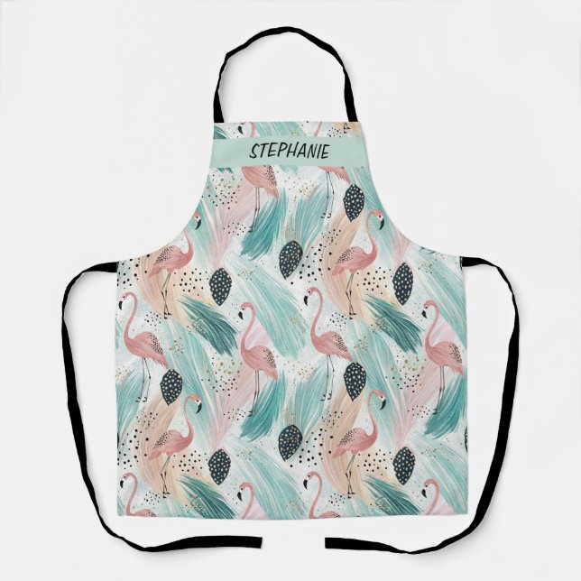 Watercolor Flamingo Tropical Pattern Apron (Front)