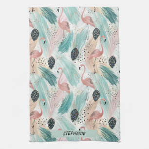 Watercolor Flamingo Tropical Pattern Kitchen Towel