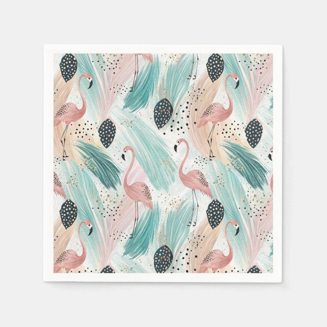 Watercolor Flamingo Tropical Pattern Napkin (Front)
