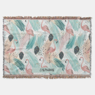 Watercolor Flamingo Tropical Pattern Throw Blanket