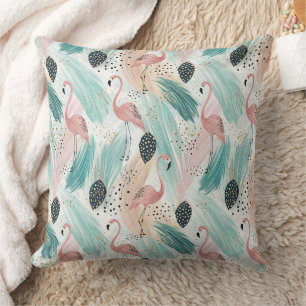 Watercolor Flamingo Tropical Pattern Throw Pillow