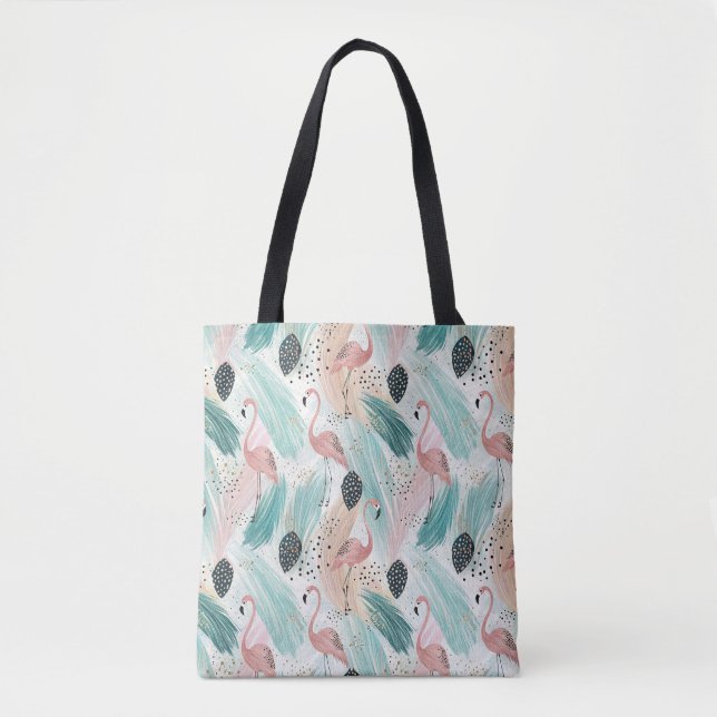 Watercolor Flamingo Tropical Pattern Tote Bag (Front)