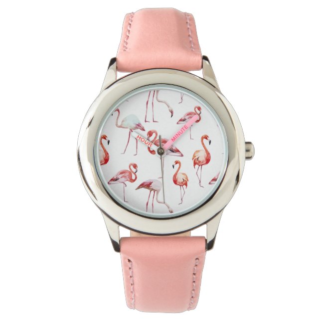 Watercolor flamingo white pattern tropical bird watch (Front)