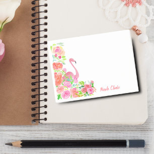 Watercolor Flamingo With Roses Personalized Post-it Notes