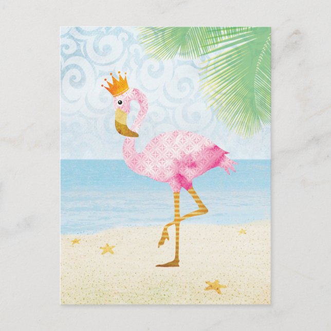 Watercolor Flamingo with Royal Crown Postcard (Front)