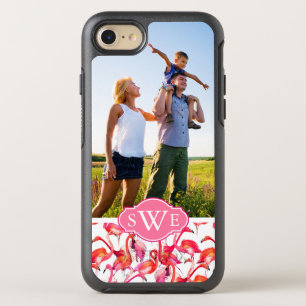Watercolor Flamingos  Add Your Photo & Monogram OtterBox Symmetry iPhone 8/7 Case