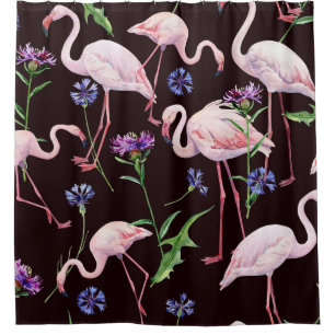 Watercolor flamingos and wild flowers pattern.