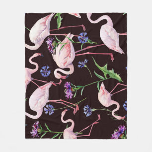 Watercolor flamingos and wild flowers pattern. fleece blanket