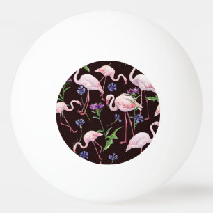 Watercolor flamingos and wild flowers pattern. ping pong ball