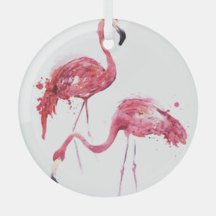 Watercolor Flamingos, Elegant Design. Glass Ornament