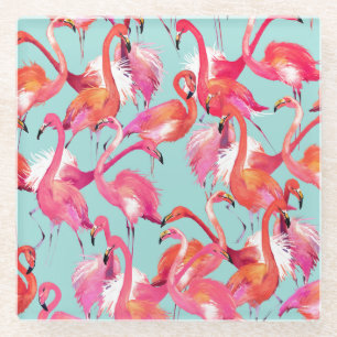 Watercolor Flamingos Gathered 2 Glass Coaster