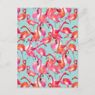 Watercolor Flamingos Gathered 2 Postcard