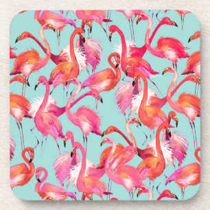 Watercolor Flamingos Gathered Coaster