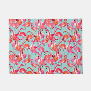 Watercolor Flamingos Gathered Doormat