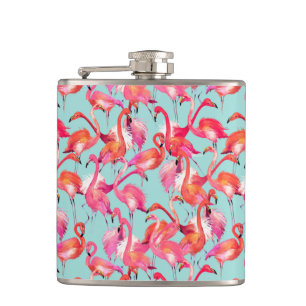 Watercolor Flamingos Gathered Hip Flask
