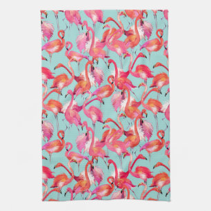 Watercolor Flamingos Gathered Kitchen Towel