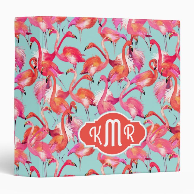 Watercolor Flamingos Gathered | Monogram Binder (Front/Spine)