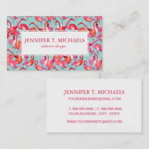 Watercolor Flamingos Gathered   Monogram Business Card
