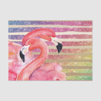 Watercolor Flamingos Glitter Gold Stripes Tissue Paper
