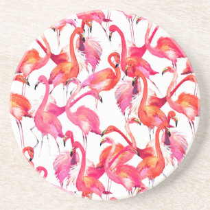 Watercolor Flamingos In Watercolors Coaster