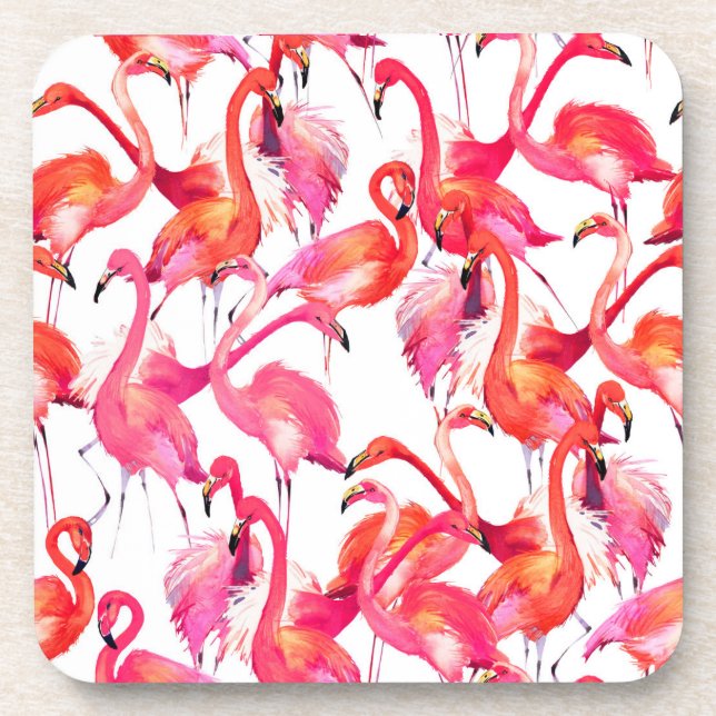 Watercolor Flamingos In Watercolors Coaster (Front)