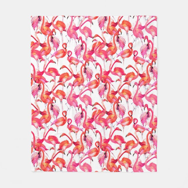 Watercolor Flamingos In Watercolors Fleece Blanket (Front)
