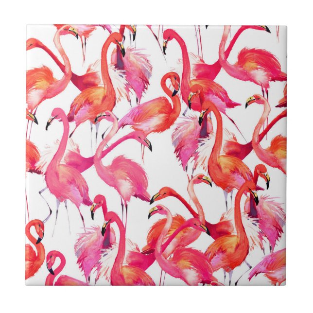 Watercolor Flamingos In Watercolors Tile (Front)