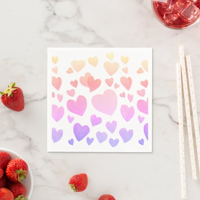 Watercolor Floating Hearts (Customizable) Napkin (Insitu)