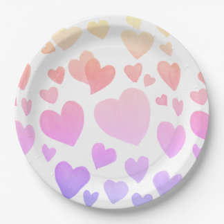 Watercolor Floating Hearts (Customizable) Paper Plate