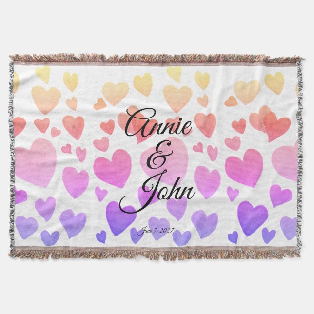 Watercolor Floating Hearts (Customizable) Throw Blanket (Front)