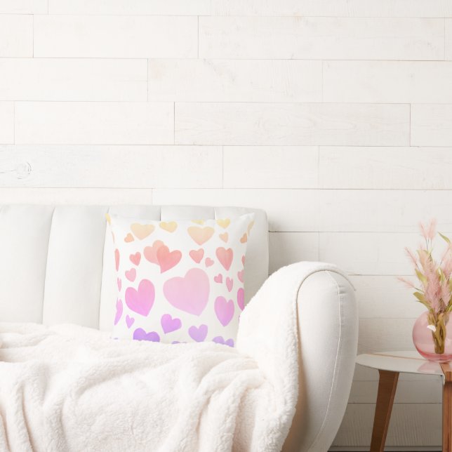 Watercolor Floating Hearts (Customizable) Throw Pillow (Couch)