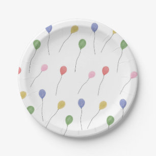 Watercolor Floating Party Balloons White Paper Plate