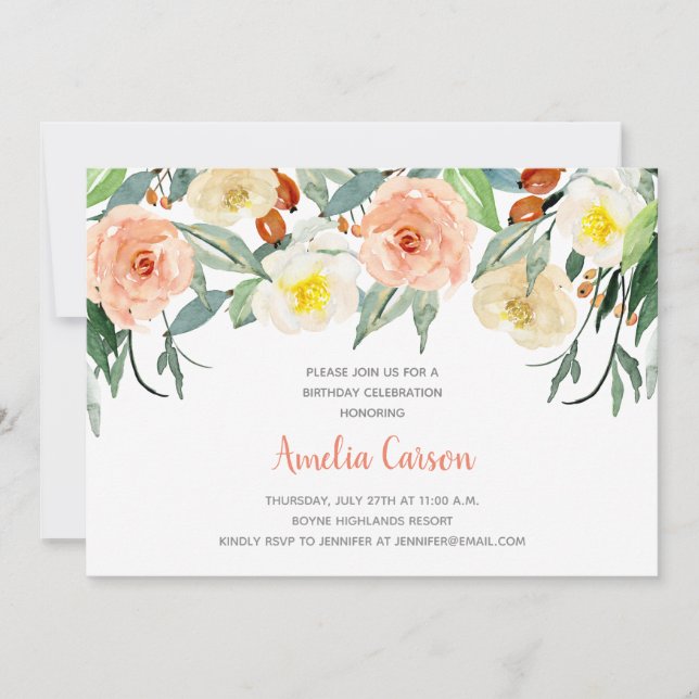 Watercolor Flora Birthday Invitation (Front)