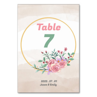 Watercolor Flora Table Number Card For Wedding
