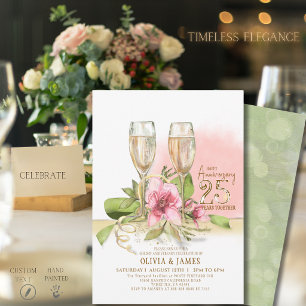 Watercolor Floral 25th Anniversary Elegant Invitation