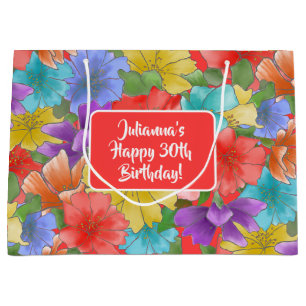 Watercolor Floral 30th Birthday Large Gift Bag