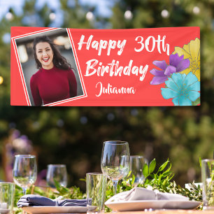 Watercolor Floral 30th Birthday Photo Banner