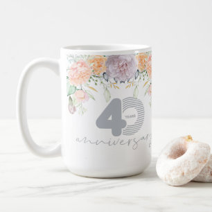 Watercolor Floral 40th Wedding Anniversary Coffee Mug