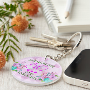 Watercolor Floral 50 and Fabulous Keychain