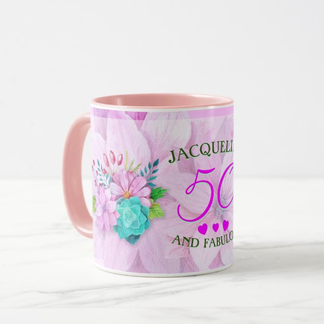 Watercolor Floral 50 and Fabulous Mug (Front Left)