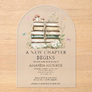 Watercolor Floral A New Chapter Baby Shower Acrylic Invitations