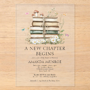 Watercolor Floral A New Chapter Baby Shower Acrylic Invitations