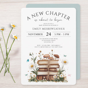 Watercolor Floral A New Chapter Baby Shower Invitation